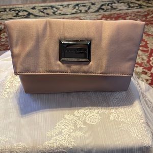 Giorgio Armani Champagne Tan Colored Satin Clutch Foldover travel cosmetics Bag